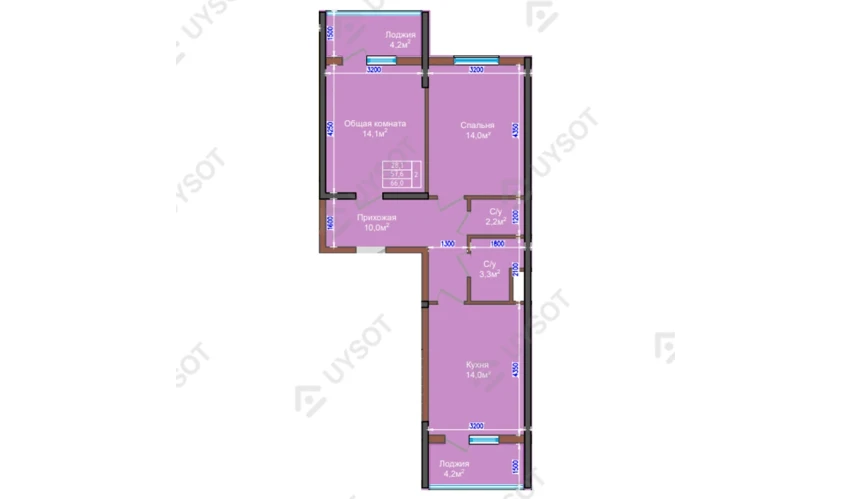 2-комнатная квартира 66 м²  2/9 этаж | Жилой комплекс NUR HAYAT