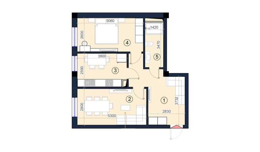 2-xonali xonadon 60 m²  4/9 qavat | KO'KSAROY Turar-joy majmuasi