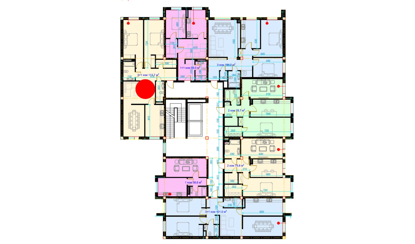 4-xonali xonadon 113.7 m²  3/7 qavat | Rohat Turar-joy majmuasi