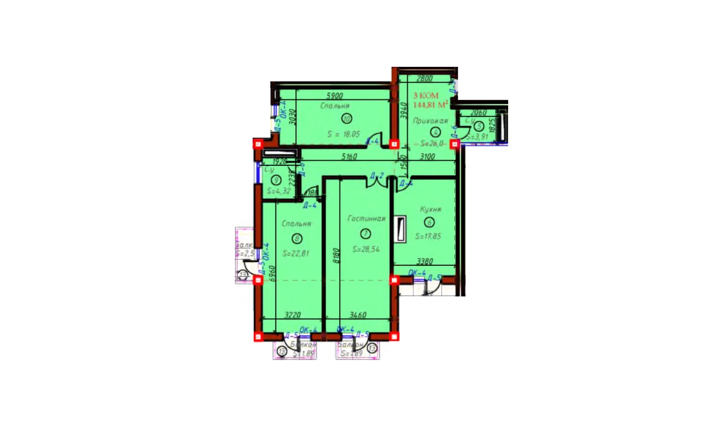 3-xonali xonadon 144.81 m²  5/9 qavat | SAMARQAND CITY Turar-joy majmuasi