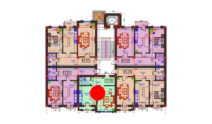 1-комнатная квартира 53 м²  2/9 этаж | Жилой комплекс BAHOR