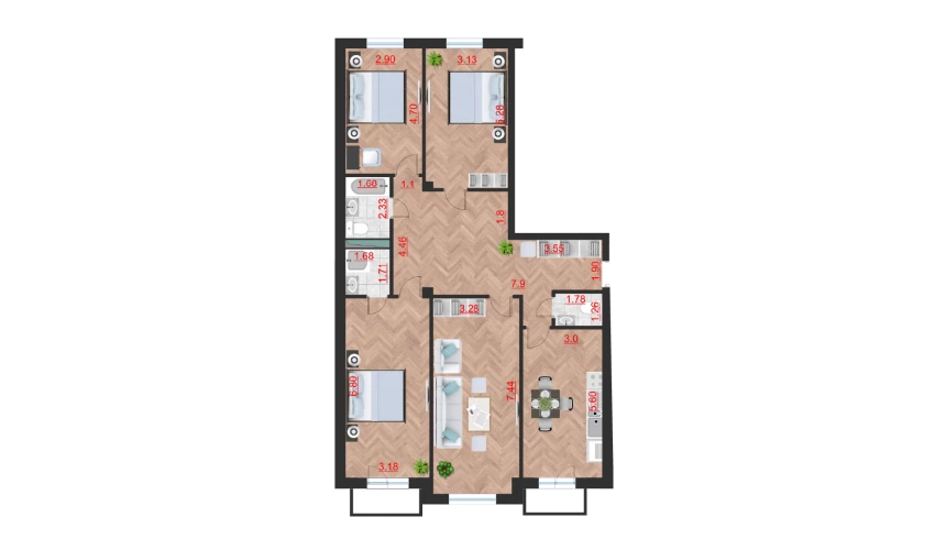 4-комн. квартира 132.79 м²  4/10 этаж | Жилой комплекс Ko'kcha-Oqtepa