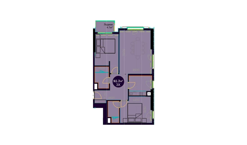 3-комнатная квартира 92.3 м²  17/20 этаж | Жилой комплекс Central Avenue