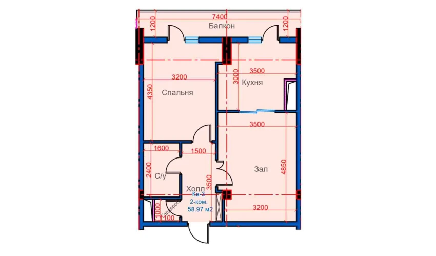 2-комнатная квартира 58.97 м²  4/12 этаж | Жилой комплекс Sokin city