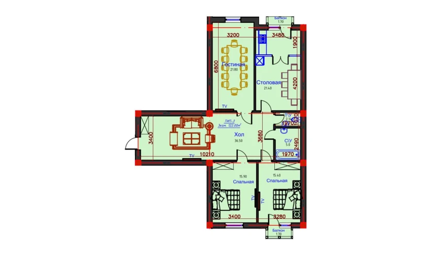 3-комнатная квартира 122 м²  8/10 этаж | Жилой комплекс AFROSIYOB