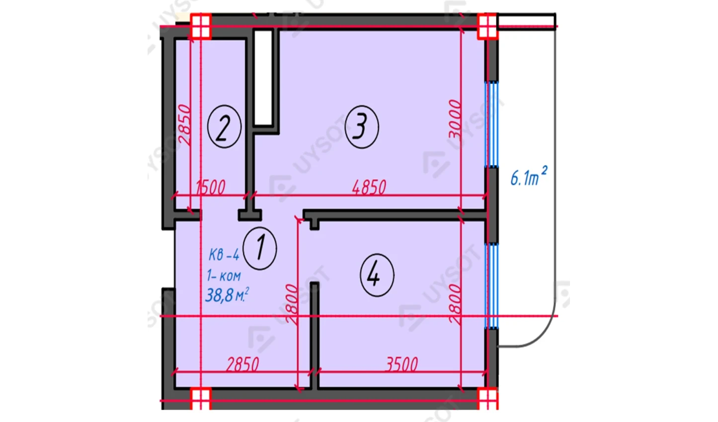 1-xonali xonadon 38.8 m²  2/16 qavat | TURKISTON AVENUE Turar-joy majmuasi