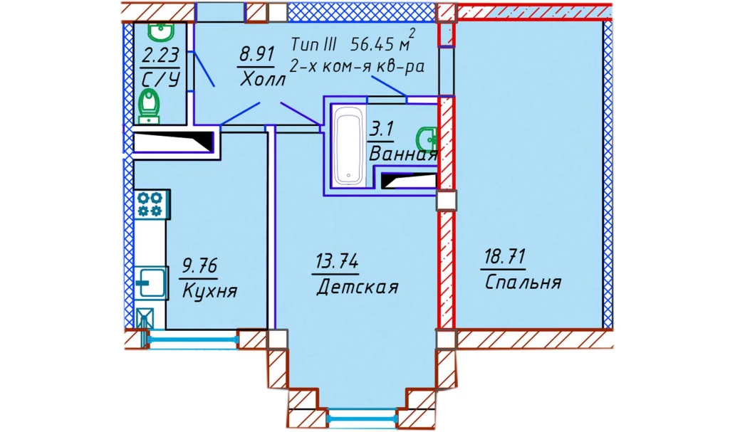 2-комн. квартира 56.45 м²  9/10 этаж | Жилой комплекс Samarqand Park Avenue