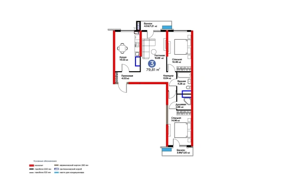 3-xonali xonadon 79.81 m²  8/16 qavat | BI SAN'AT Turar-joy majmuasi