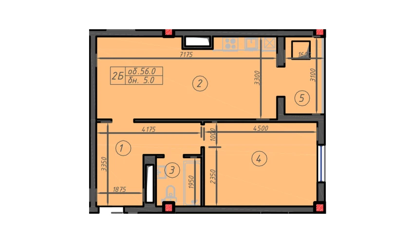1-xonali xonadon 56 m²  3/12 qavat | Sokin hayot Turar-joy majmuasi