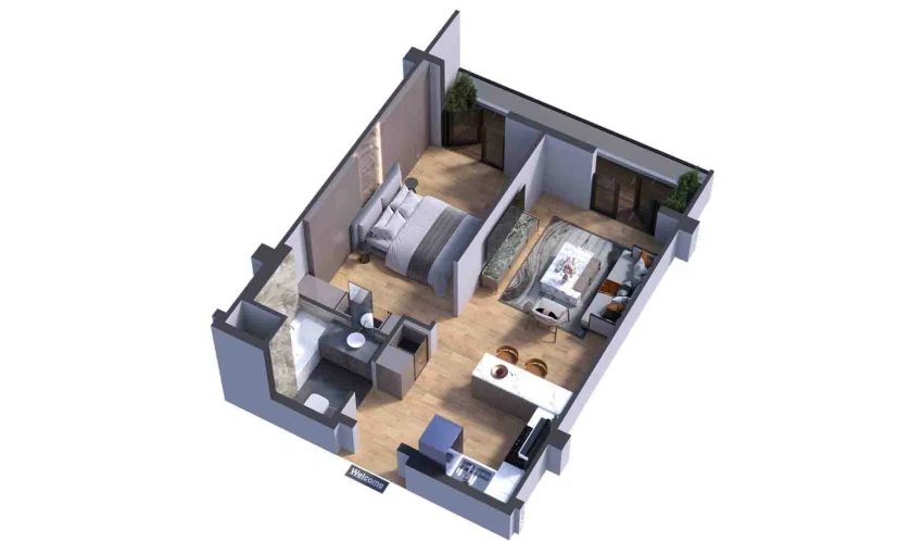 2-комнатная квартира 54.66 м²  3/7 этаж | Жилой комплекс Bochka Resort