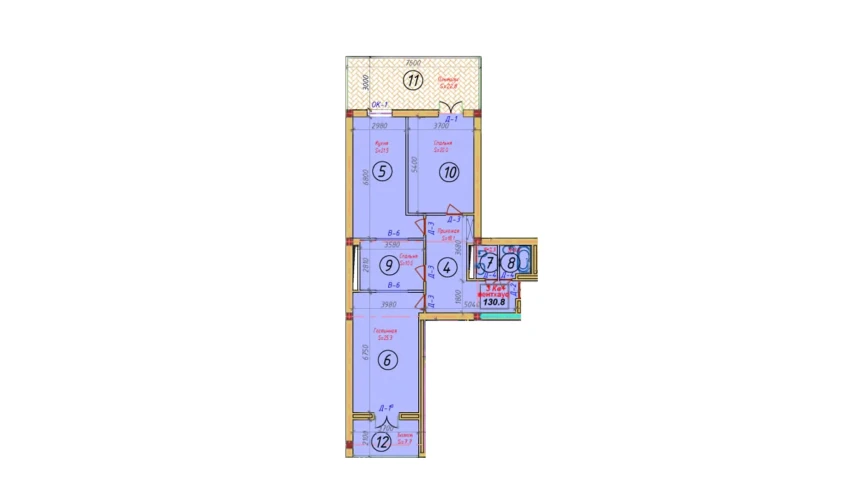 3-xonali xonadon 130.8 m²  3/9 qavat | SAMARQAND CITY Turar-joy majmuasi