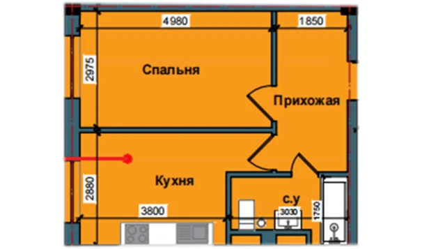 1-комнатная квартира 41.5 м²  4/10 этаж | Жилой комплекс NUR BARAKA