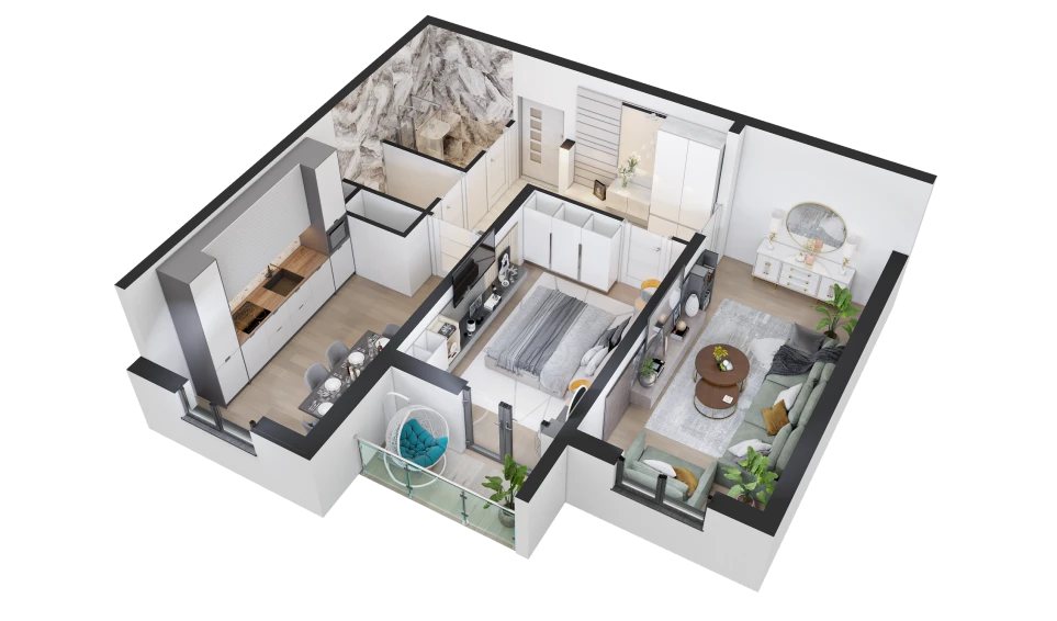 2-комн. квартира 57.8 м²  15/16 этаж | Жилой комплекс TRINITY
