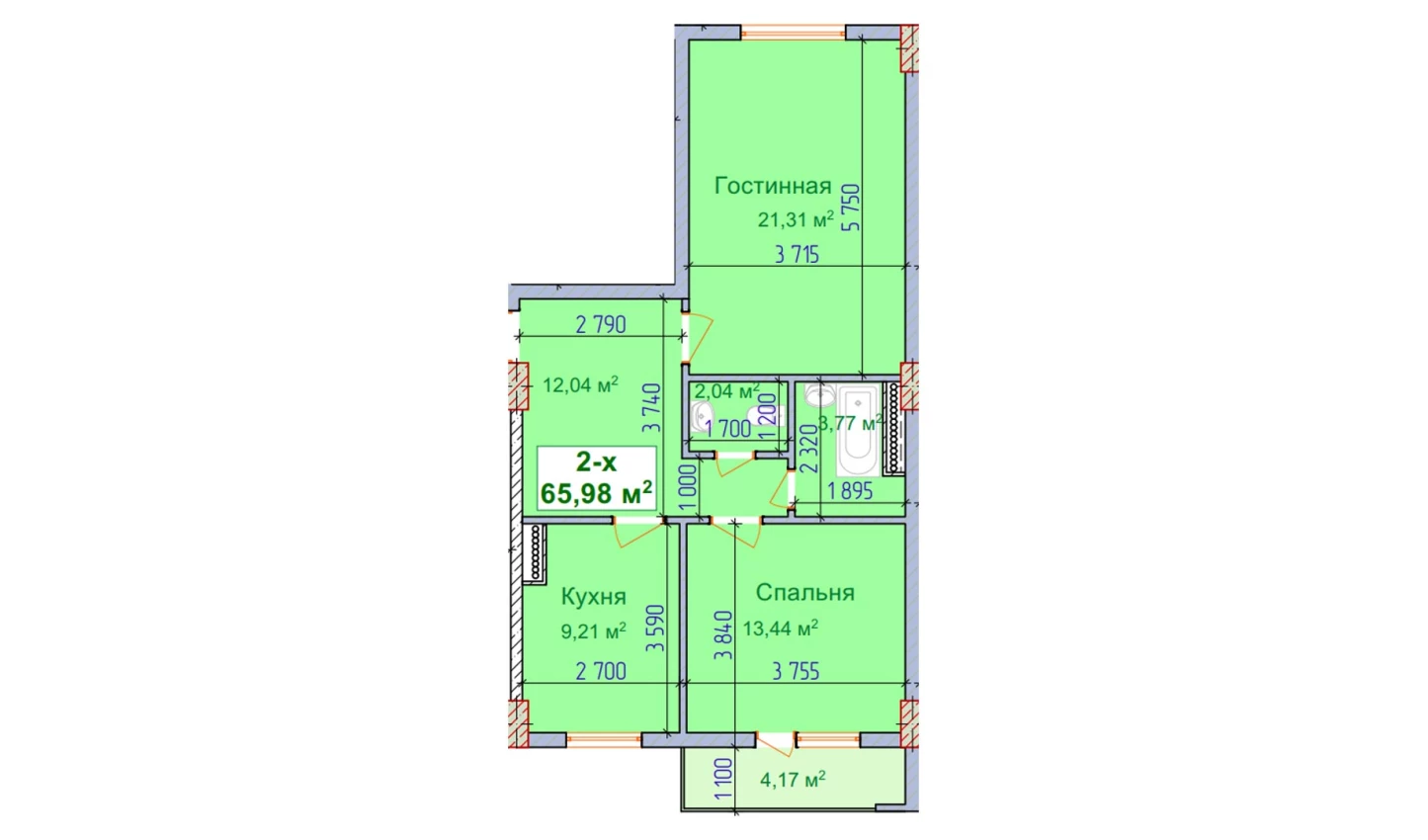 2-комн. квартира 65.98 м²  6/9 этаж | Жилой комплекс SHAYX-UL OLAM