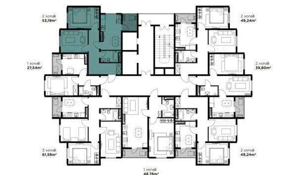 2-комнатная квартира 53.19 м²  7/16 этаж | Жилой комплекс BASHKENT