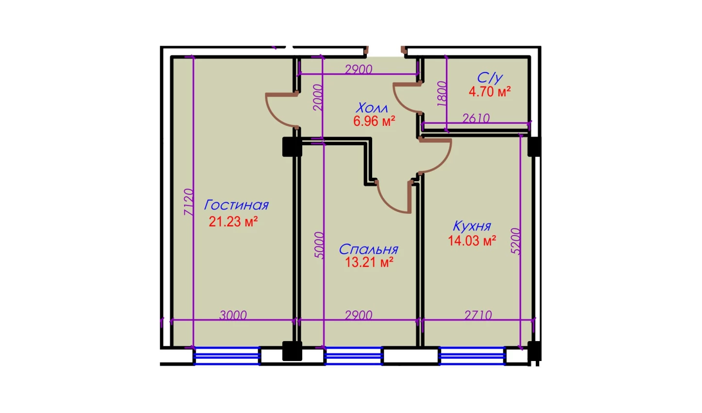 2-xonali xonadon 60.13 m²  1/10 qavat | Ko'kcha-Oqtepa Turar-joy majmuasi