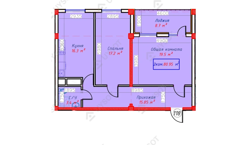 2-комнатная квартира 80.95 м²  2/9 этаж | Жилой комплекс QASHQADARYO