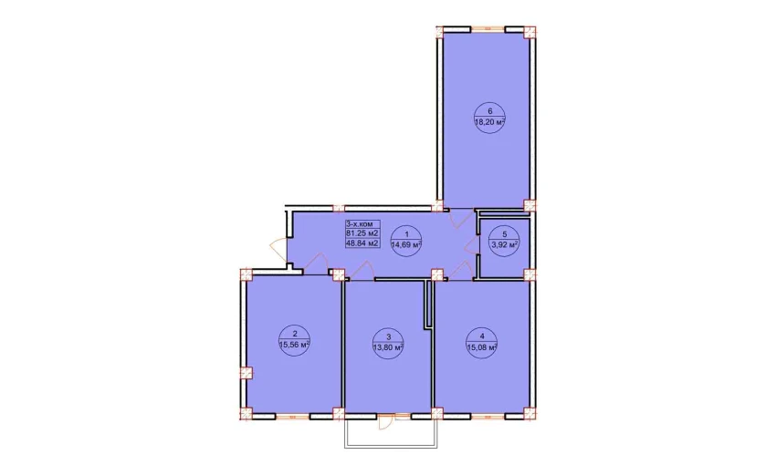 3-xonali xonadon 81.25 m²  5/7 qavat | Ashxabod Turar-joy majmuasi