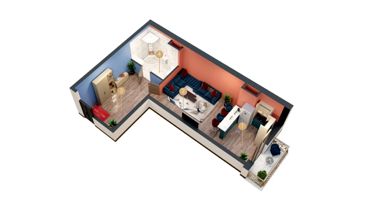 1-комн. квартира 47.79 м²  5/9 этаж | Жилой комплекс MINGCHINOR