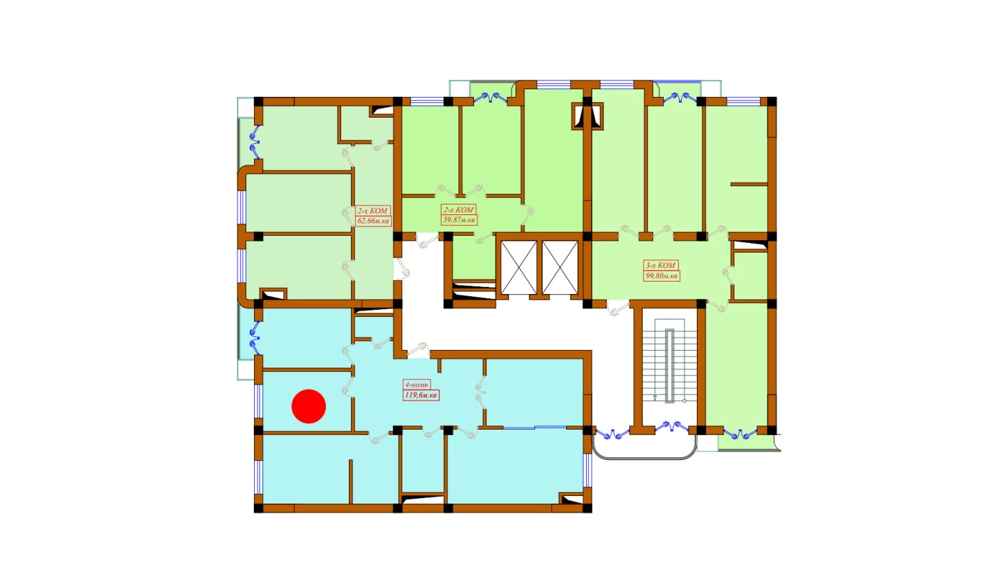 4-xonali xonadon 119.6 m²  6/11 qavat | Aviasozlar Plaza Turar-joy majmuasi