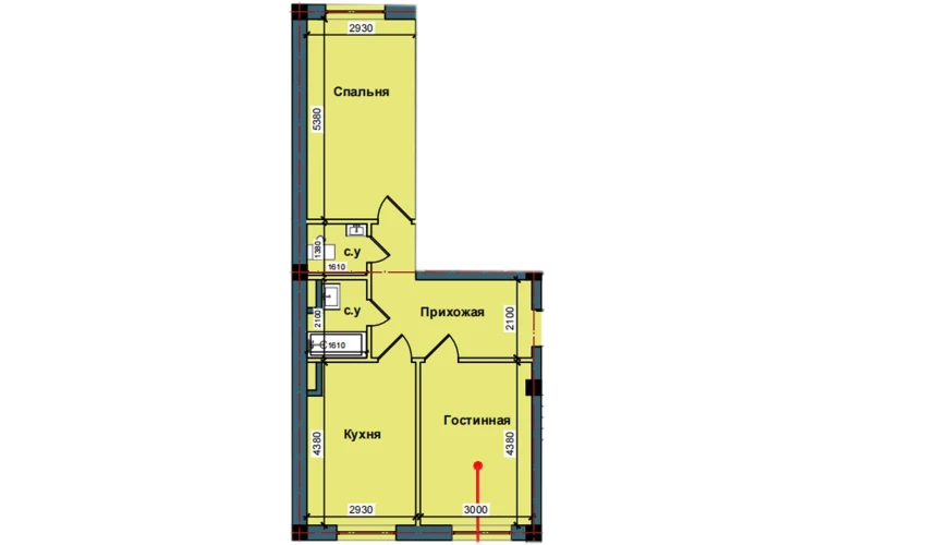 2-xonali xonadon 60.3 m²  2/9 qavat | NUR BARAKA Turar-joy majmuasi