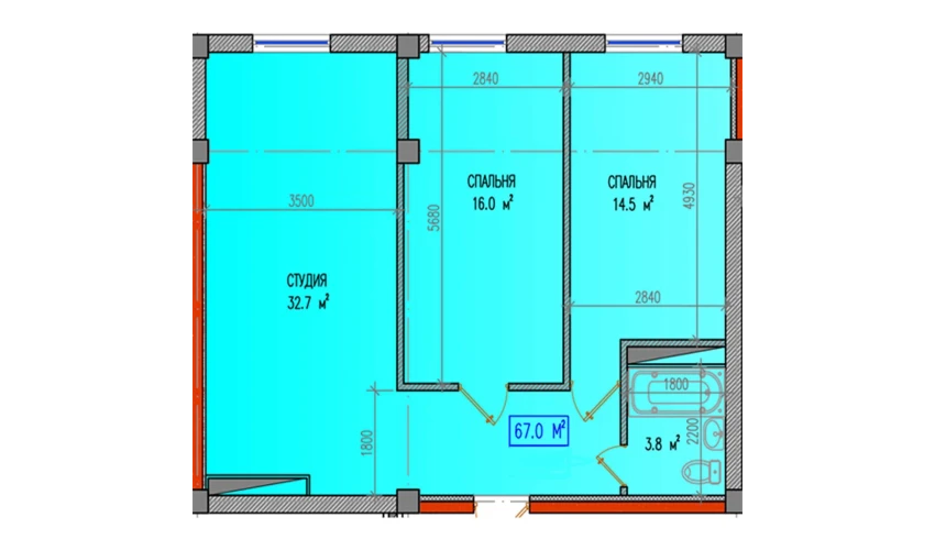 3-комнатная квартира 67 м²  8/9 этаж | Жилой комплекс Yuksalish Nurafshon