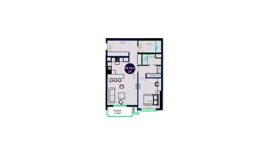 2-xonali xonadon 78.19 m²  13/22 qavat | Central Avenue Turar-joy majmuasi