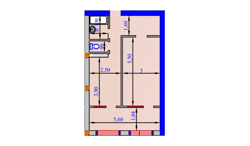 1-xonali xonadon 57.4 m²  1/9 qavat | SHOHSAROY Turar-joy majmuasi