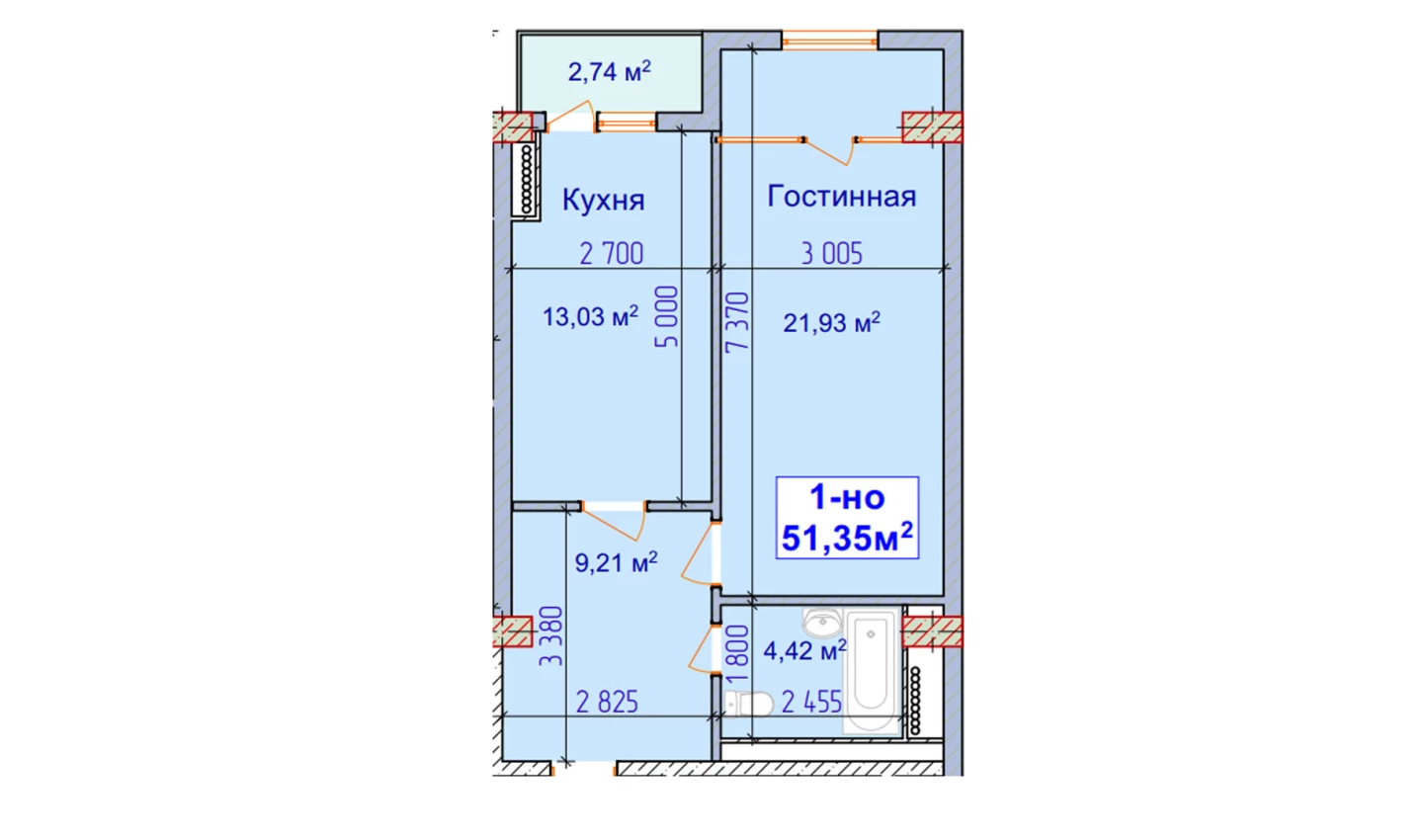 1-комн. квартира 51.35 м²  9/9 этаж | Жилой комплекс SHAYX-UL OLAM