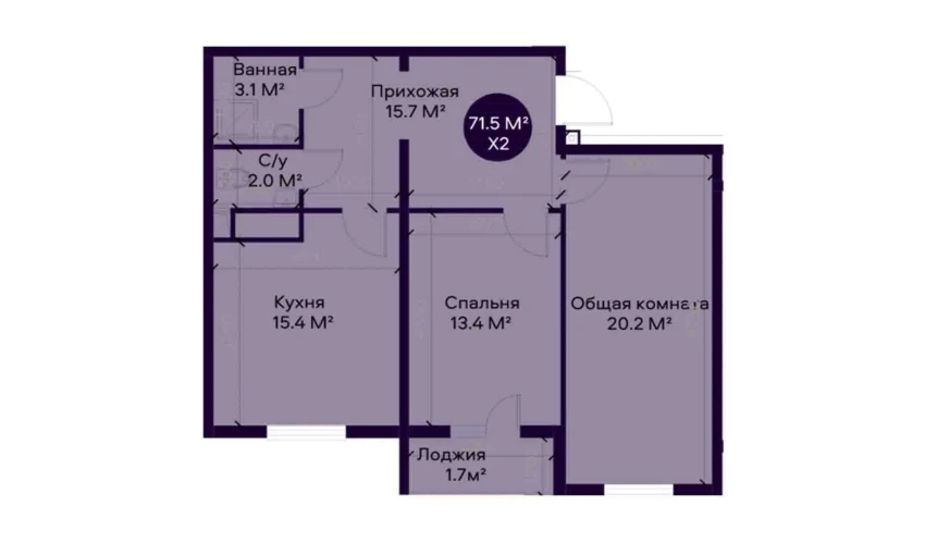 1-xonali xonadon 71.5 m²  3/12 qavat | YAQINLAR Turar-joy majmuasi