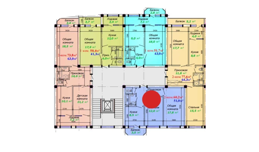 2-xonali xonadon 60.2 m²  5/7 qavat | Bunyodkor Turar-joy majmuasi