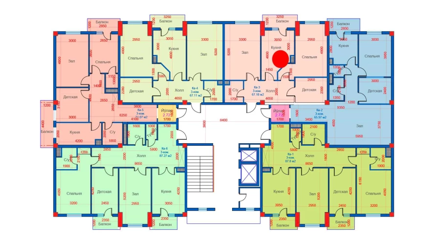 3-xonali xonadon 67.18 m²  9/12 qavat | Sokin city Turar-joy majmuasi