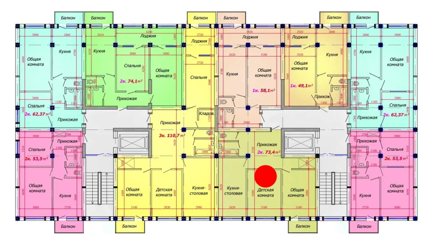 2-xonali xonadon 73.4 m²  3/9 qavat | VATAN Turar-joy majmuasi