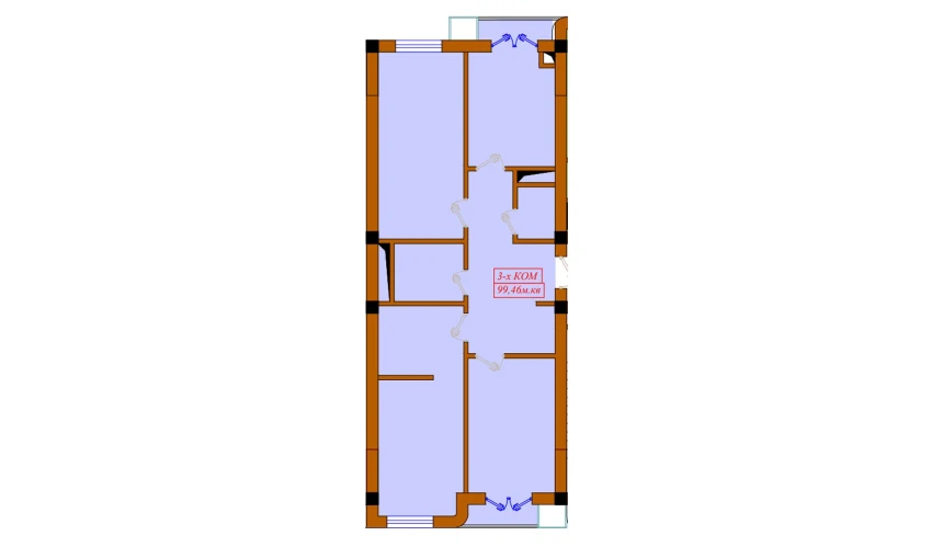 3-xonali xonadon 99.46 m²  3/10 qavat | Aviasozlar Plaza Turar-joy majmuasi