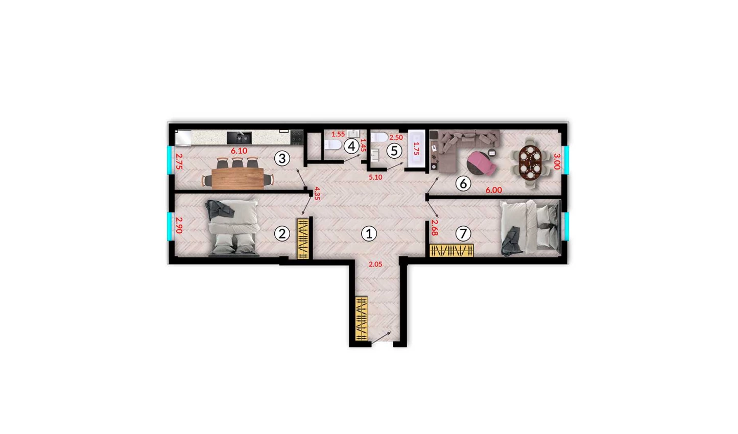 3-комн. квартира 109.1 м²  8/10 этаж | Жилой комплекс Ko'kcha-Oqtepa