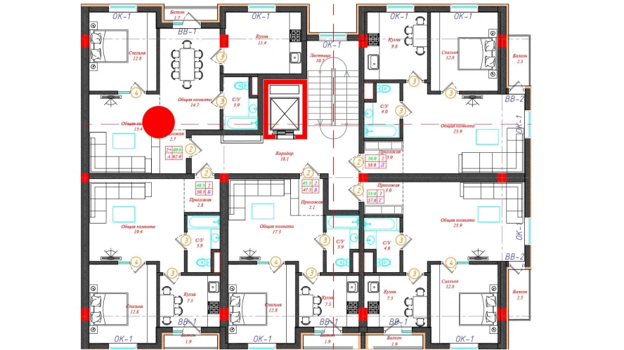 2-комн. квартира 62.6 м²  6/12 этаж | Жилой комплекс CHINARA PARK