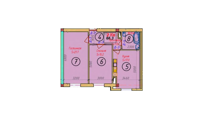 2-xonali xonadon 59.4 m²  7/9 qavat | SAMARQAND CITY Turar-joy majmuasi