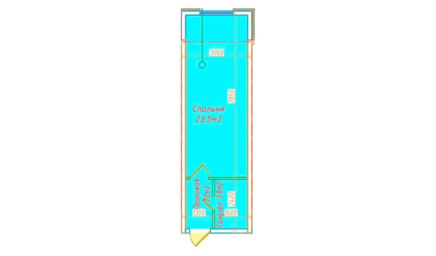 1-xonali xonadon 30.4 m²  7/16 qavat | DO'MBIROBOD RESIDENCE Turar-joy majmuasi