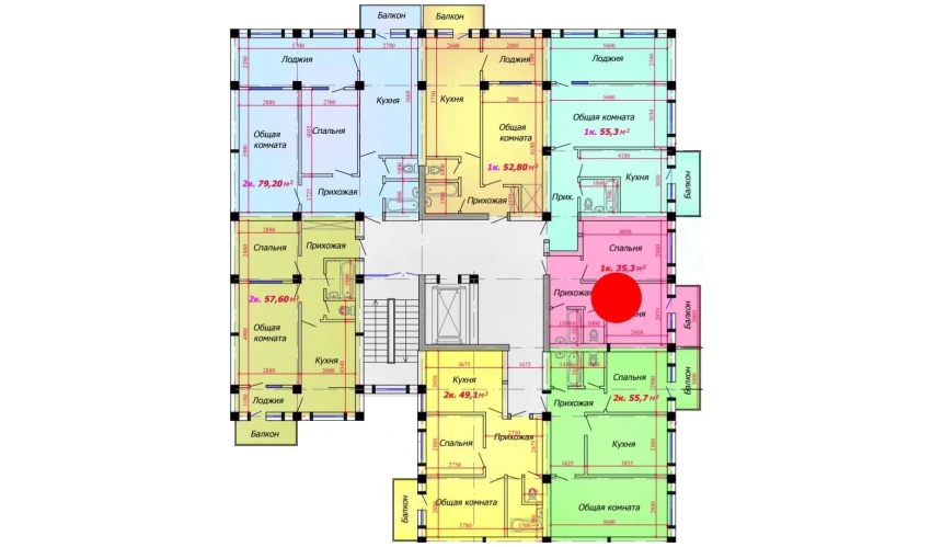 1-xonali xonadon 35.3 m²  6/9 qavat | VATAN Turar-joy majmuasi