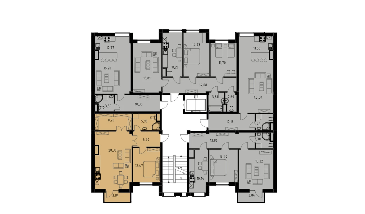 2-комн. квартира 61.75 м²  2/9 этаж | Жилой комплекс MINGCHINOR