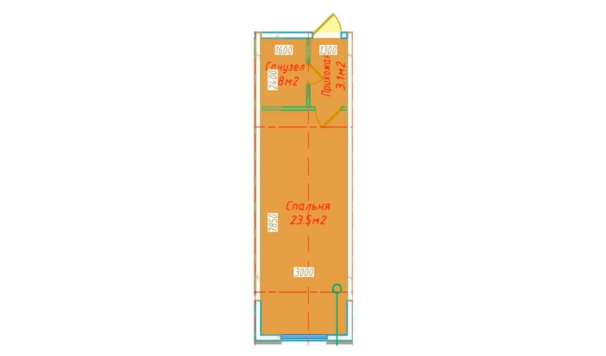 1-xonali xonadon 30.4 m²  15/16 qavat | DO'MBIROBOD RESIDENCE Turar-joy majmuasi