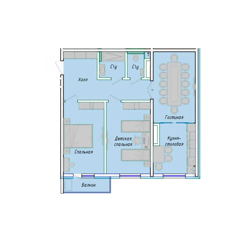 3-xonali xonadon 80.74 m²  8/12 qavat | SERGELI CITY Turar-joy majmuasi