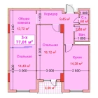 3-комн. квартира 77.01 м²  7/8 этаж | Жилой комплекс CAPITAL AVENUE