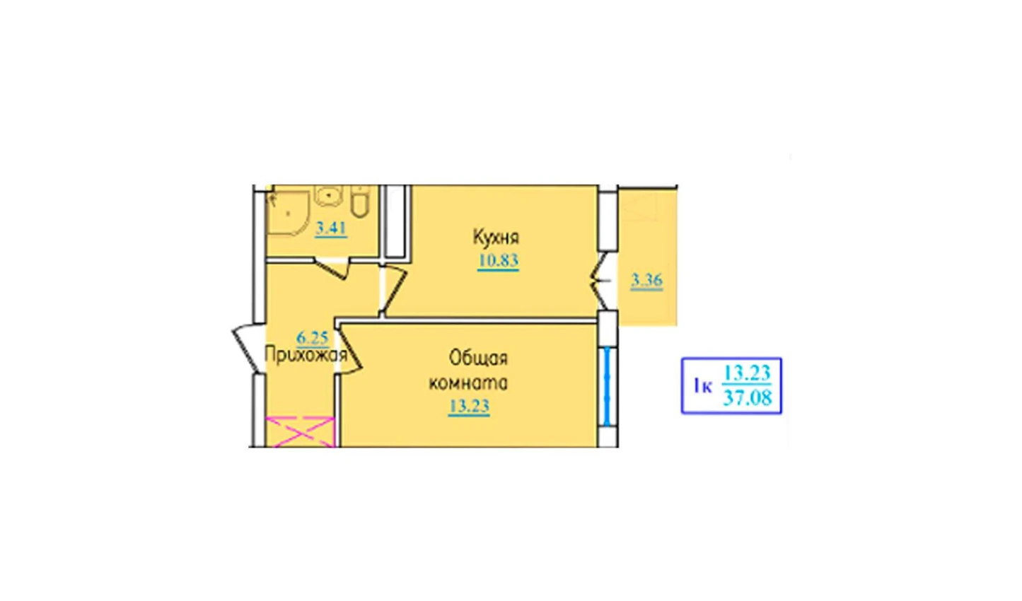 1-комн. квартира 37.08 м²  5/9 этаж | Жилой комплекс PROVANS