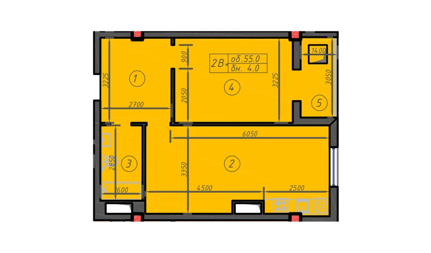 1-xonali xonadon 55 m²  3/12 qavat | Sokin hayot Turar-joy majmuasi