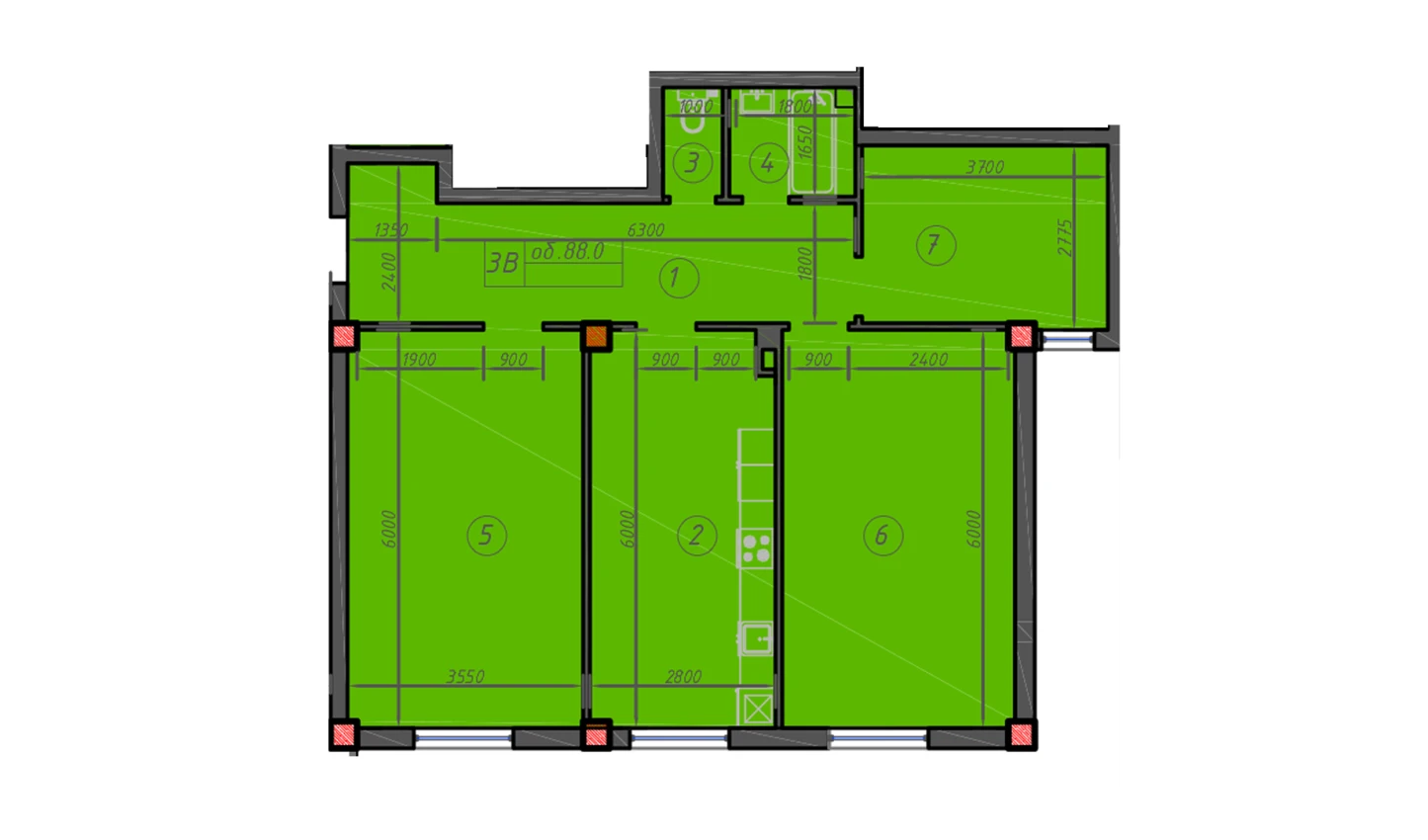 3-комн. квартира 88 м²  1/12 этаж | Жилой комплекс Sokin hayot