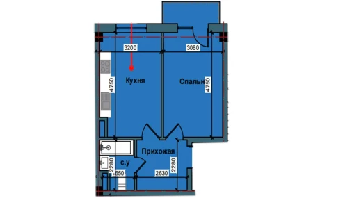 1-xonali xonadon 43.3 m²  3/9 qavat | NUR BARAKA Turar-joy majmuasi