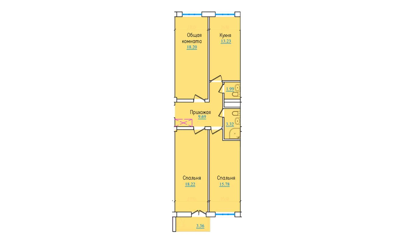 3-комн. квартира 83.79 м²  2/9 этаж | Жилой комплекс PROVANS