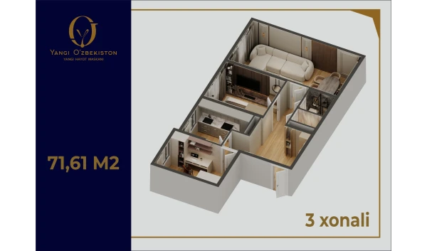 3-комнатная квартира 145.82 м²  9/9 этаж | Жилой комплекс Yangi O'zbekiston