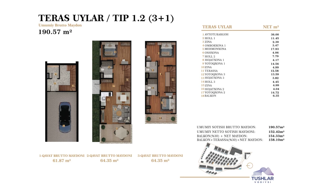 4-комн. квартира 158.1 м² 1/4 этаж | Жилой комплекс TUSHLAR VODIYSI 4-комн. квартира 158.1 м² 1/4 этаж | Жилой комплекс TUSHLAR VODIYSI